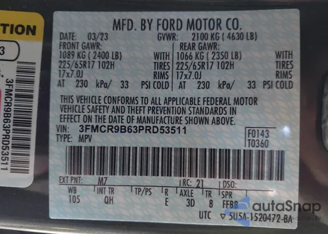 2023 Ford Bronco Sport Big Bend из США, поврежденный, VIN 3FMCR9B63PRD53511